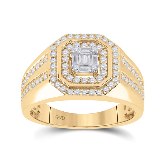 14k Yellow Gold Mens Baguette Diamond Octagon Cluster Ring 3/4 Cttw