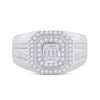 14k White Gold Mens Baguette Diamond Octagon Cluster Ring 3/4 Cttw