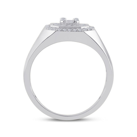 14k White Gold Mens Baguette Diamond Octagon Cluster Ring 3/4 Cttw