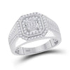 14k White Gold Mens Baguette Diamond Octagon Cluster Ring 3/4 Cttw