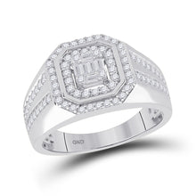  14k White Gold Mens Baguette Diamond Octagon Cluster Ring 3/4 Cttw