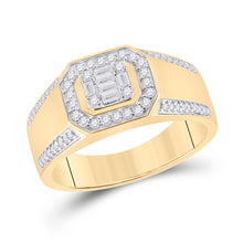  14k Yellow Gold Womens Baguette Diamond Octagon Cluster Ring 1/2 Cttw