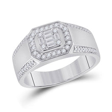  14k White Gold Womens Baguette Diamond Octagon Cluster Ring 1/2 Cttw