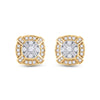 14k Yellow Gold Womens Round Diamond Square Cluster Earrings 3/4 Cttw