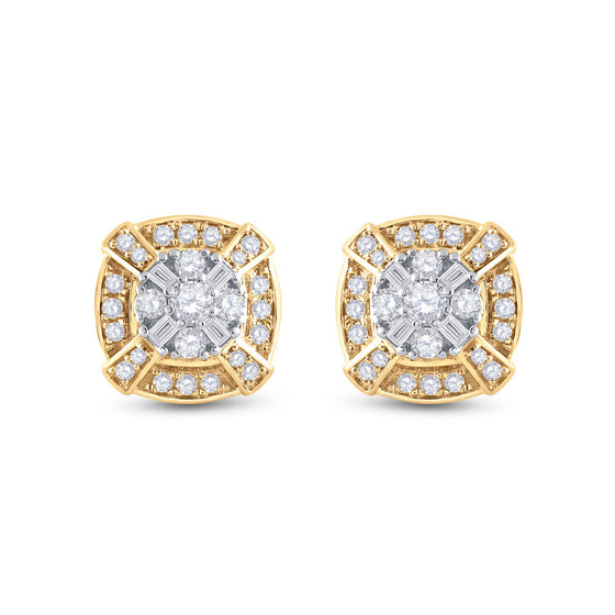 14k Yellow Gold Womens Round Diamond Square Cluster Earrings 3/4 Cttw