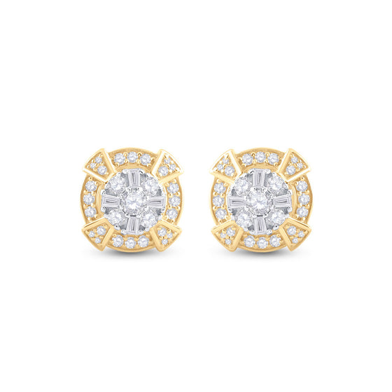 14k Yellow Gold Baguette Diamond Circle Cluster Earrings 3/4 Cttw