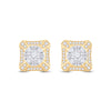 14k Yellow Gold Baguette Diamond Square Cluster Earrings 3/4 Cttw