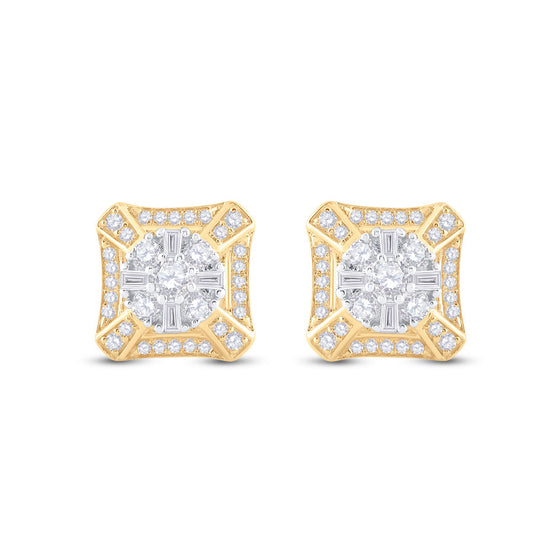 14k Yellow Gold Baguette Diamond Square Cluster Earrings 3/4 Cttw