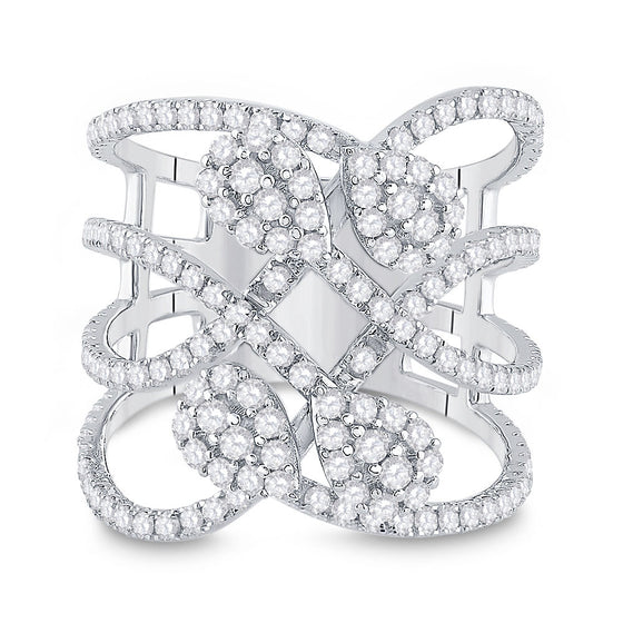 14k White Gold Womens Round Diamond Abstract Strand Fashion Ring 1-1/2 Cttw