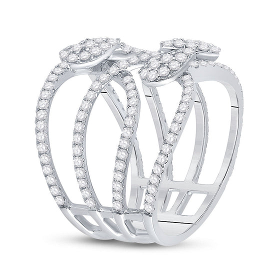 14k White Gold Womens Round Diamond Abstract Strand Fashion Ring 1-1/2 Cttw