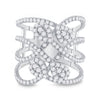 14k White Gold Womens Round Diamond Abstract Strand Fashion Ring 1-1/2 Cttw