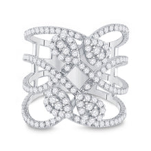  14k White Gold Womens Round Diamond Abstract Strand Fashion Ring 1-1/2 Cttw