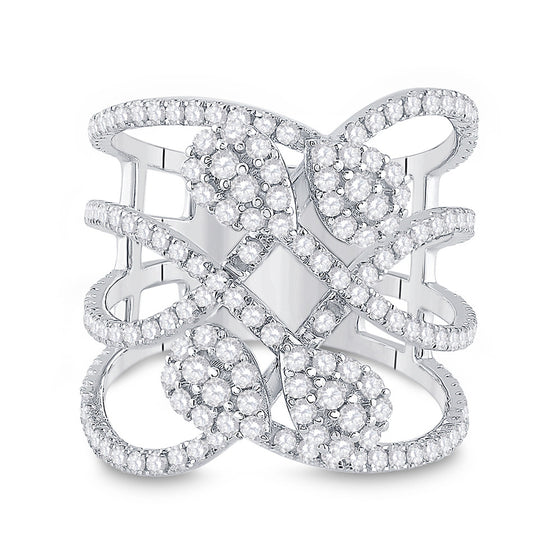 14k White Gold Womens Round Diamond Abstract Strand Fashion Ring 1-1/2 Cttw
