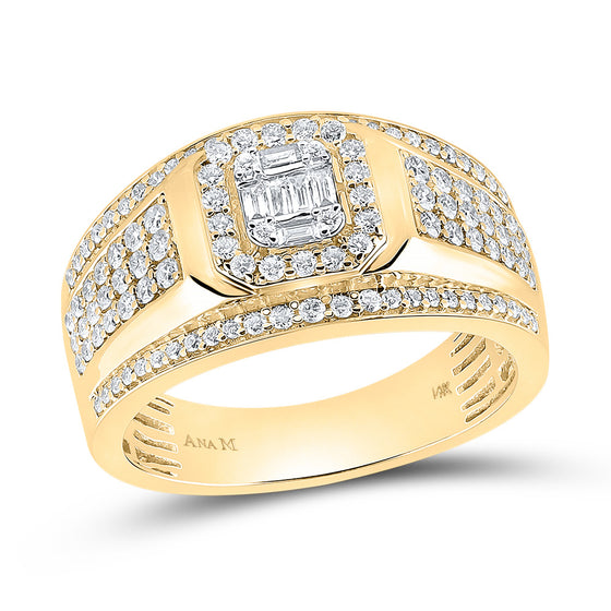 14k Yellow Gold Mens Baguette Diamond Square Cluster Ring 1 Cttw