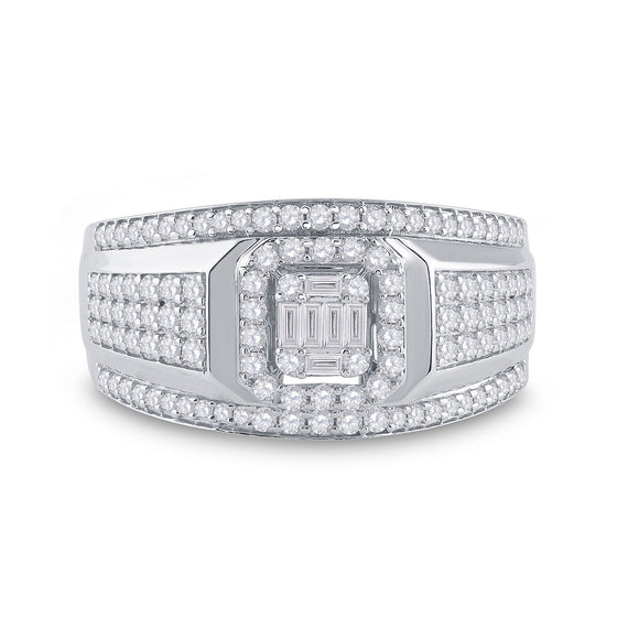 14k White Gold Mens Baguette Diamond Square Cluster Ring 1 Cttw
