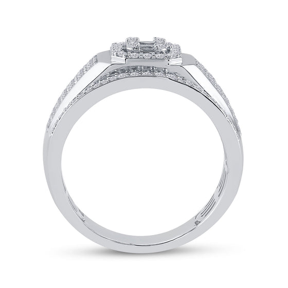 14k White Gold Mens Baguette Diamond Square Cluster Ring 1 Cttw