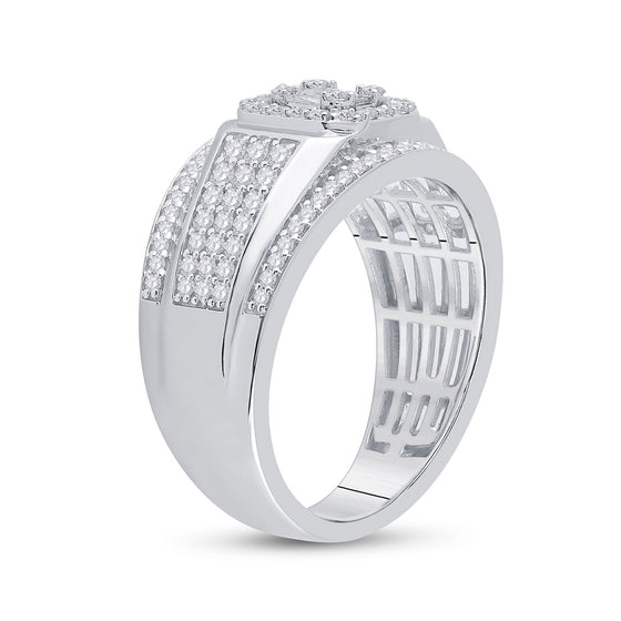 14k White Gold Mens Baguette Diamond Square Cluster Ring 1 Cttw