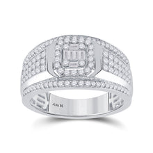  14k White Gold Mens Baguette Diamond Square Cluster Ring 1 Cttw