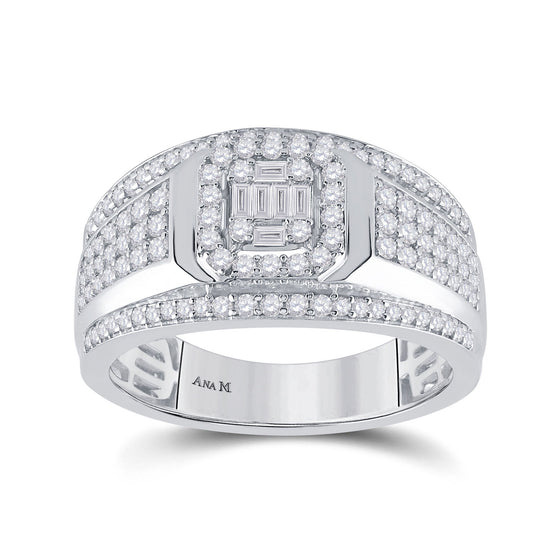 14k White Gold Mens Baguette Diamond Square Cluster Ring 1 Cttw