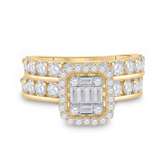 14k Yellow Gold Baguette Diamond Bridal Wedding Ring Band Set 2-1/5 Cttw
