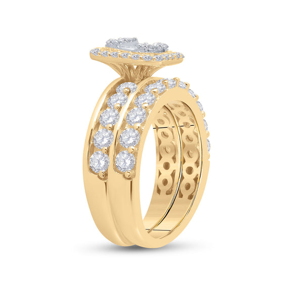 14k Yellow Gold Baguette Diamond Bridal Wedding Ring Band Set 2-1/5 Cttw