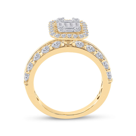 14k Yellow Gold Baguette Diamond Bridal Wedding Ring Band Set 2-1/5 Cttw