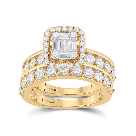 14k Yellow Gold Baguette Diamond Bridal Wedding Ring Band Set 2-1/5 Cttw