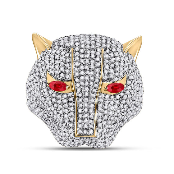 14k Yellow Gold Mens Round Diamond Panther Fashion Ring 3 Cttw