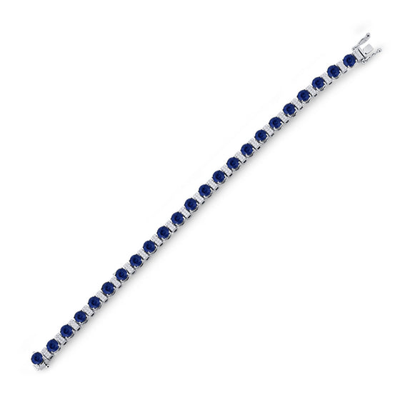 14k White Gold Womens Round Blue Sapphire Diamond Tennis Bracelet 15-1/4 Cttw