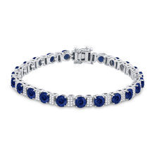  14k White Gold Womens Round Blue Sapphire Diamond Tennis Bracelet 15-1/4 Cttw