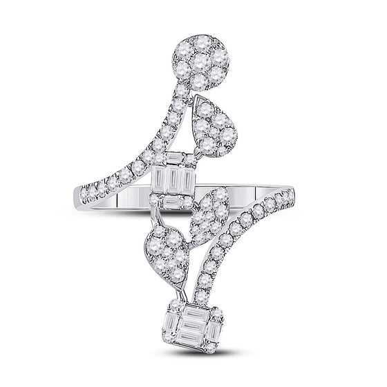14k White Gold Womens Baguette Diamond Bypass Cluster Fashion Ring 7/8 Cttw