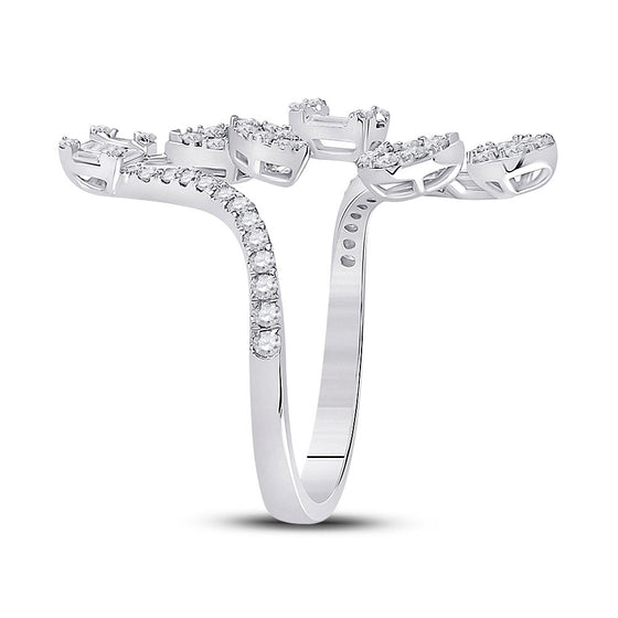 14k White Gold Womens Baguette Diamond Bypass Cluster Fashion Ring 7/8 Cttw