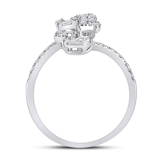 14k White Gold Womens Baguette Diamond Bypass Cluster Fashion Ring 7/8 Cttw