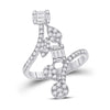 14k White Gold Womens Baguette Diamond Bypass Cluster Fashion Ring 7/8 Cttw