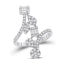  14k White Gold Womens Baguette Diamond Bypass Cluster Fashion Ring 7/8 Cttw