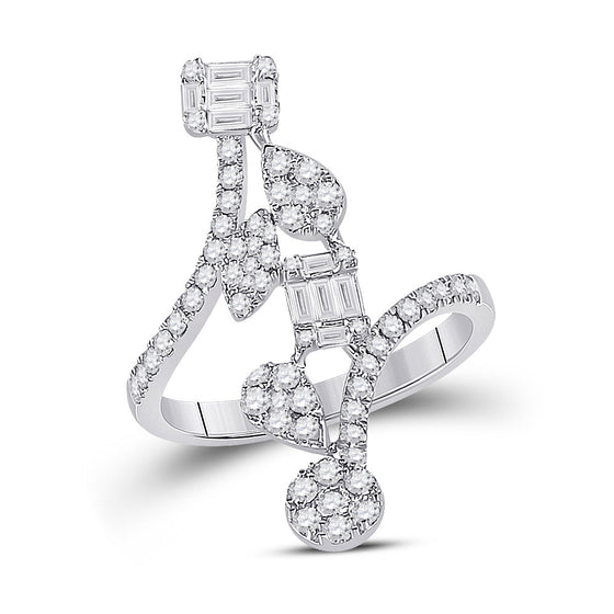 14k White Gold Womens Baguette Diamond Bypass Cluster Fashion Ring 7/8 Cttw
