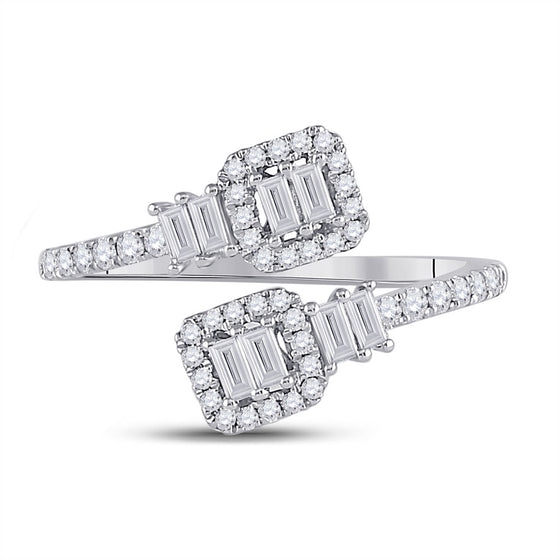 14k White Gold Womens Baguette Diamond Bisected Band Ring 1/2 Cttw