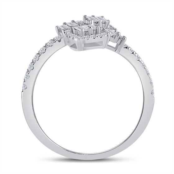 14k White Gold Womens Baguette Diamond Bisected Band Ring 1/2 Cttw