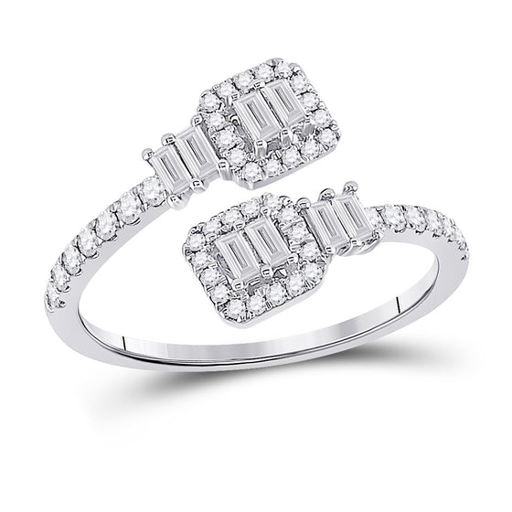 14k White Gold Womens Baguette Diamond Bisected Band Ring 1/2 Cttw