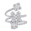 14k White Gold Womens Round Diamond Spiral Flower Fashion Ring 1 Cttw