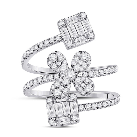 14k White Gold Womens Round Diamond Spiral Flower Fashion Ring 1 Cttw