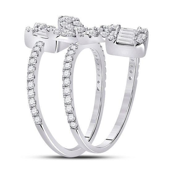 14k White Gold Womens Round Diamond Spiral Flower Fashion Ring 1 Cttw
