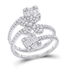 14k White Gold Womens Round Diamond Spiral Flower Fashion Ring 1 Cttw