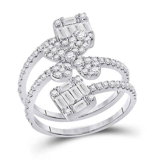 14k White Gold Womens Round Diamond Spiral Flower Fashion Ring 1 Cttw