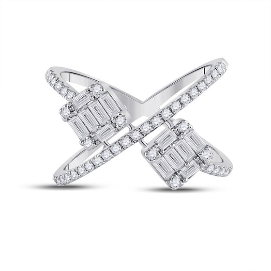 14k White Gold Womens Baguette Diamond Negative Space Fashion Ring 3/4 Cttw