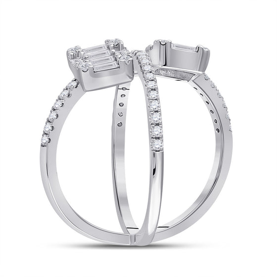 14k White Gold Womens Baguette Diamond Negative Space Fashion Ring 3/4 Cttw