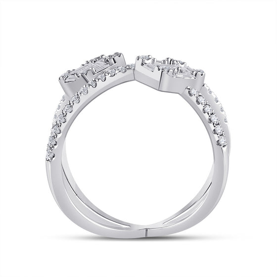 14k White Gold Womens Baguette Diamond Negative Space Fashion Ring 3/4 Cttw