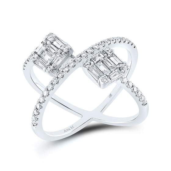 14k White Gold Womens Baguette Diamond Negative Space Fashion Ring 3/4 Cttw