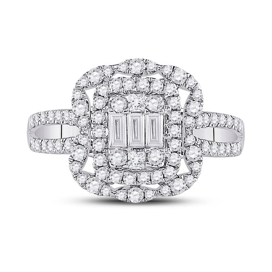 14k White Gold Womens Baguette Diamond Cluster Ring 1 Cttw