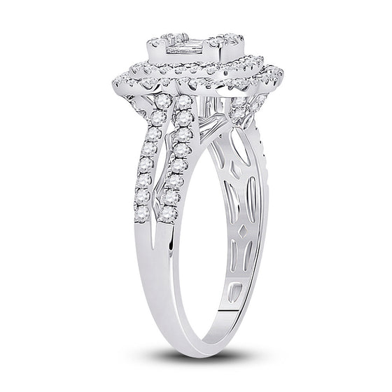 14k White Gold Womens Baguette Diamond Cluster Ring 1 Cttw